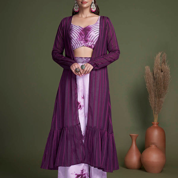 Myra Purple Koti Style Silk and Georgette Embroidered Palazo Suit - Distacart