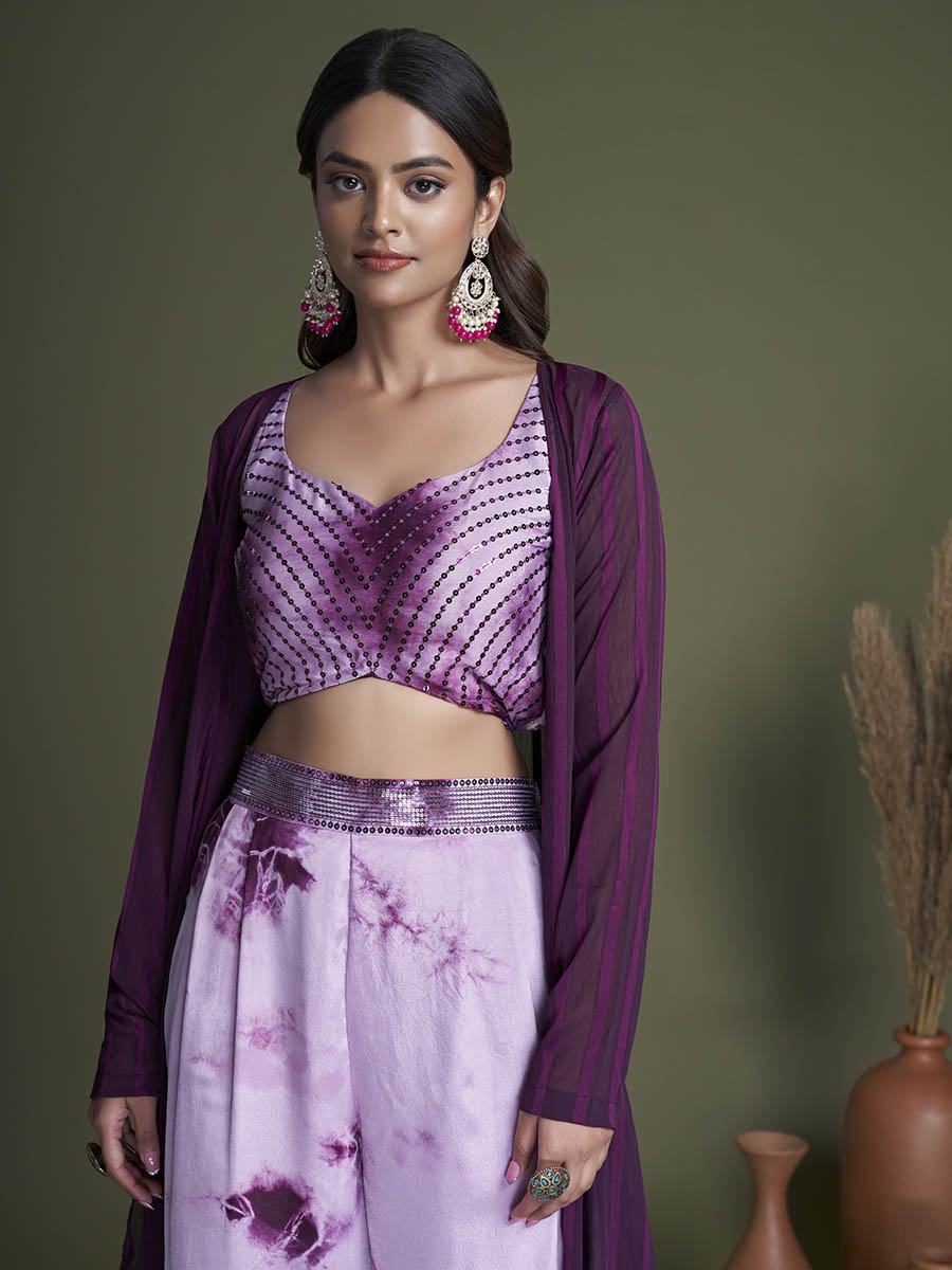 Myra Purple Koti Style Silk and Georgette Embroidered Palazo Suit - Distacart