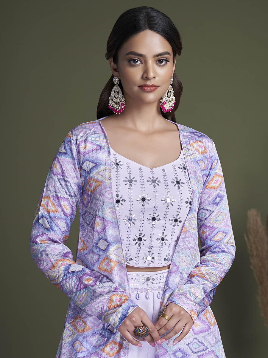 Myra Lavender Koti Style Silk and Georgette Embroidered Palazo Suit - Distacart