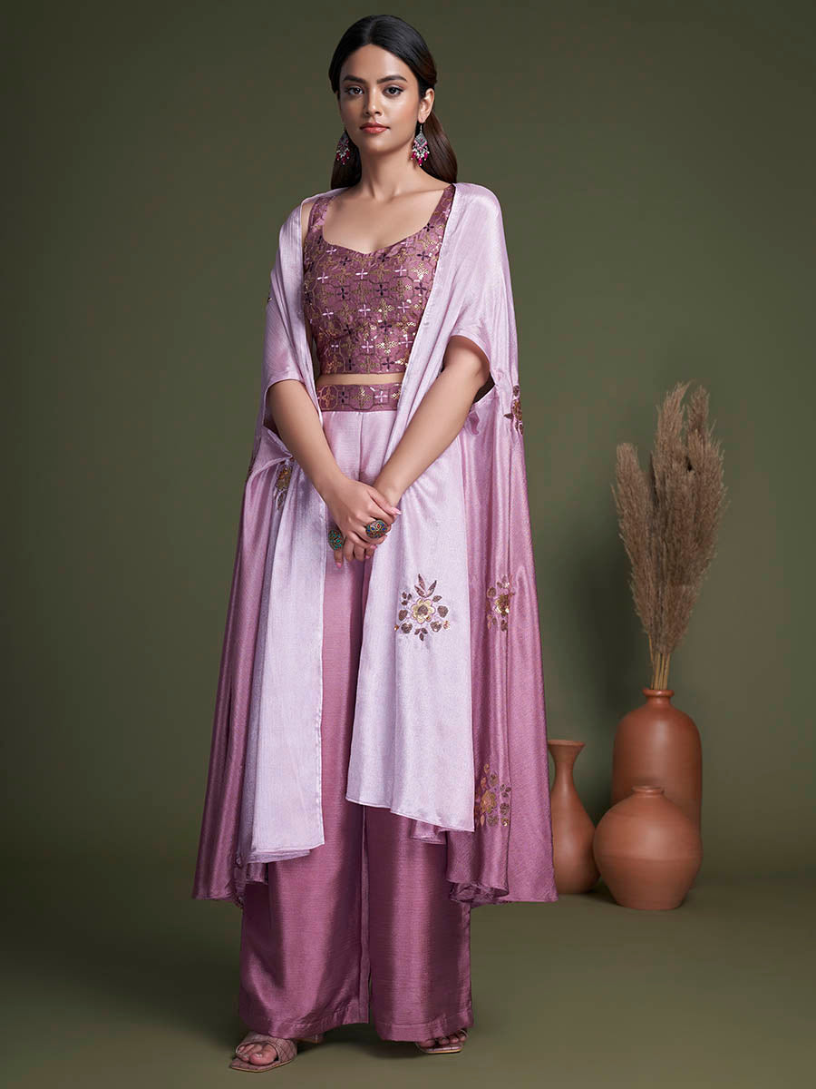 Myra Pink Koti Style Silk and Georgette Embroidered Palazo Suit - Distacart