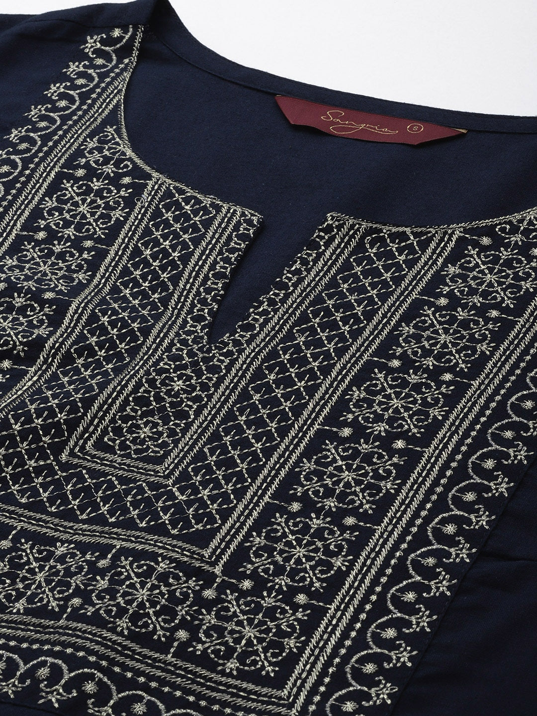 Sangria Women Ethnic Motifs Yoke Design Regular Pure Cotton Kurta with Trousers - Distacart