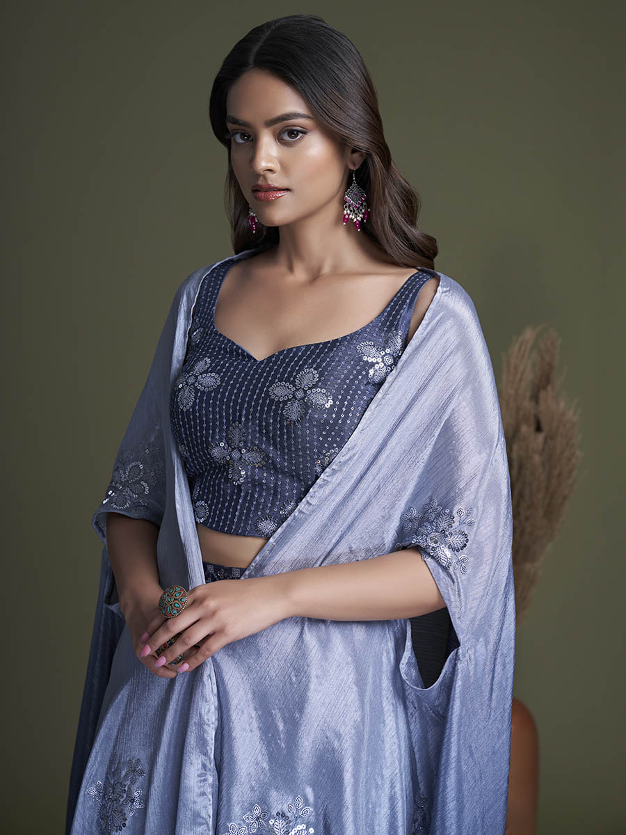 Myra Navy Koti Style Silk and Georgette Embroidered Palazo Suit - Distacart