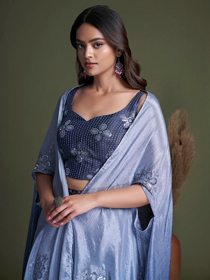 Myra Navy Koti Style Silk and Georgette Embroidered Palazo Suit - Distacart