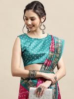 Thumbnail for Saree Mall Pink & Teal Bandhani Printed Saree - Distacart