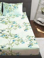 Thumbnail for Story@home Ventura Blue & Green Floral Printed 152 TC Queen Bedsheet With 2 Pillow Covers - Distacart