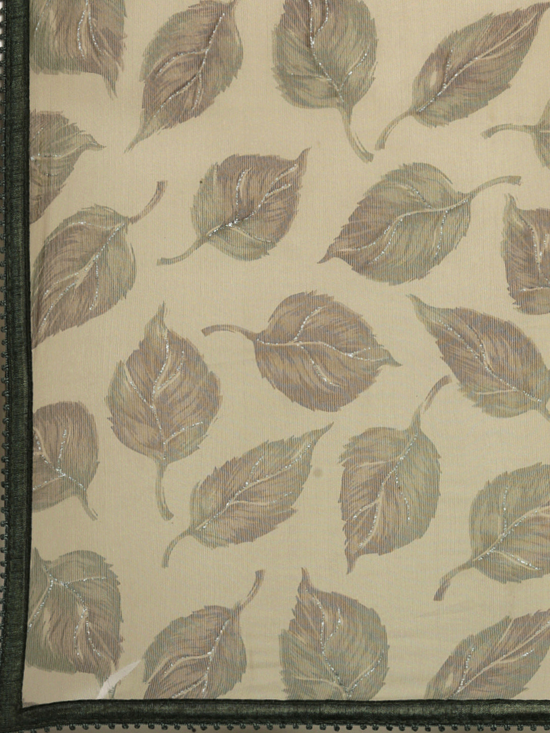 Sangria Olive Green Leaf Print Pure Chiffon Saree - Distacart