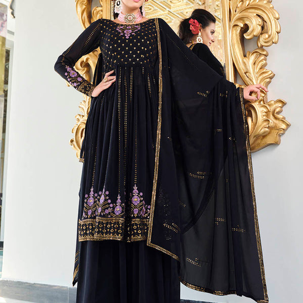 Myra Dark Blue Real Georgette Gharara Suit - Distacart