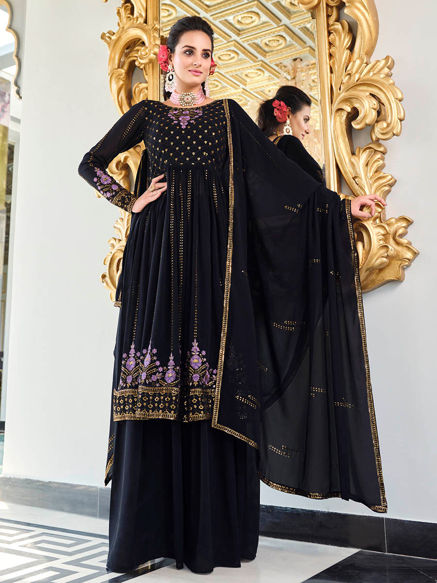 Myra Dark Blue Real Georgette Gharara Suit - Distacart