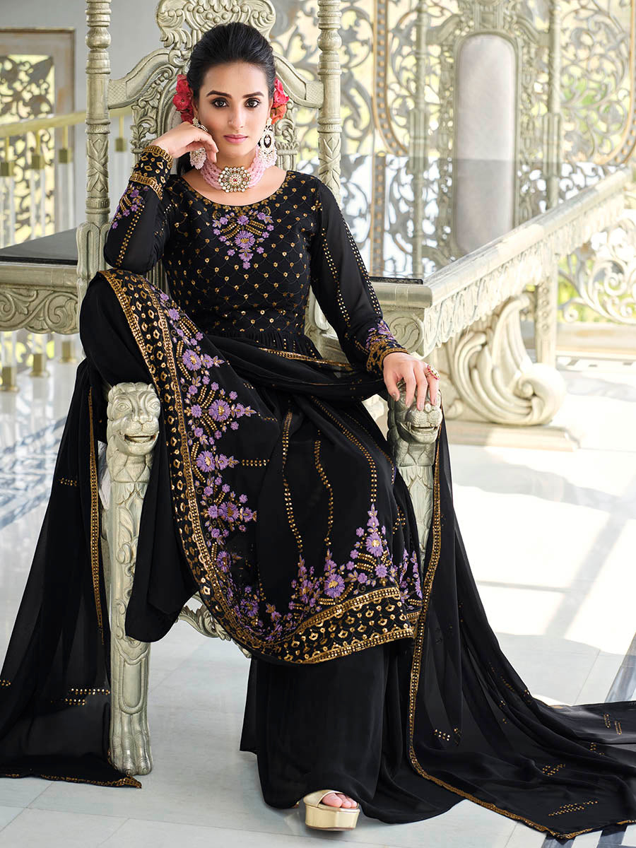 Myra Dark Blue Real Georgette Gharara Suit - Distacart
