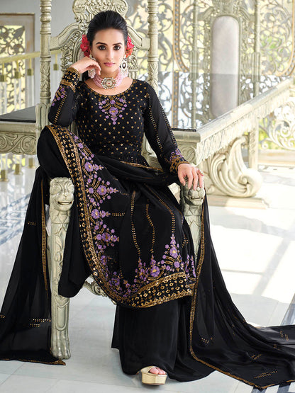 Myra Dark Blue Real Georgette Gharara Suit - Distacart