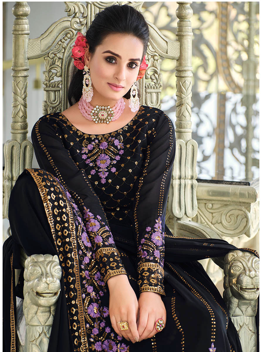 Myra Dark Blue Real Georgette Gharara Suit - Distacart