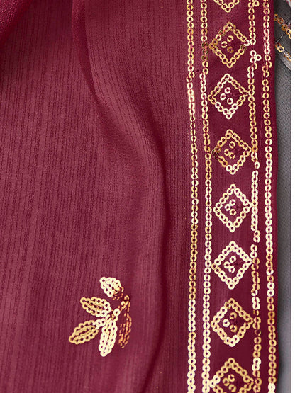 Myra Grey and Wine Real Georgette Gharara Suit - Distacart