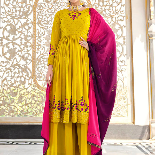 Myra Florenece Green and Rani Real Georgette Gharara Suit - Distacart