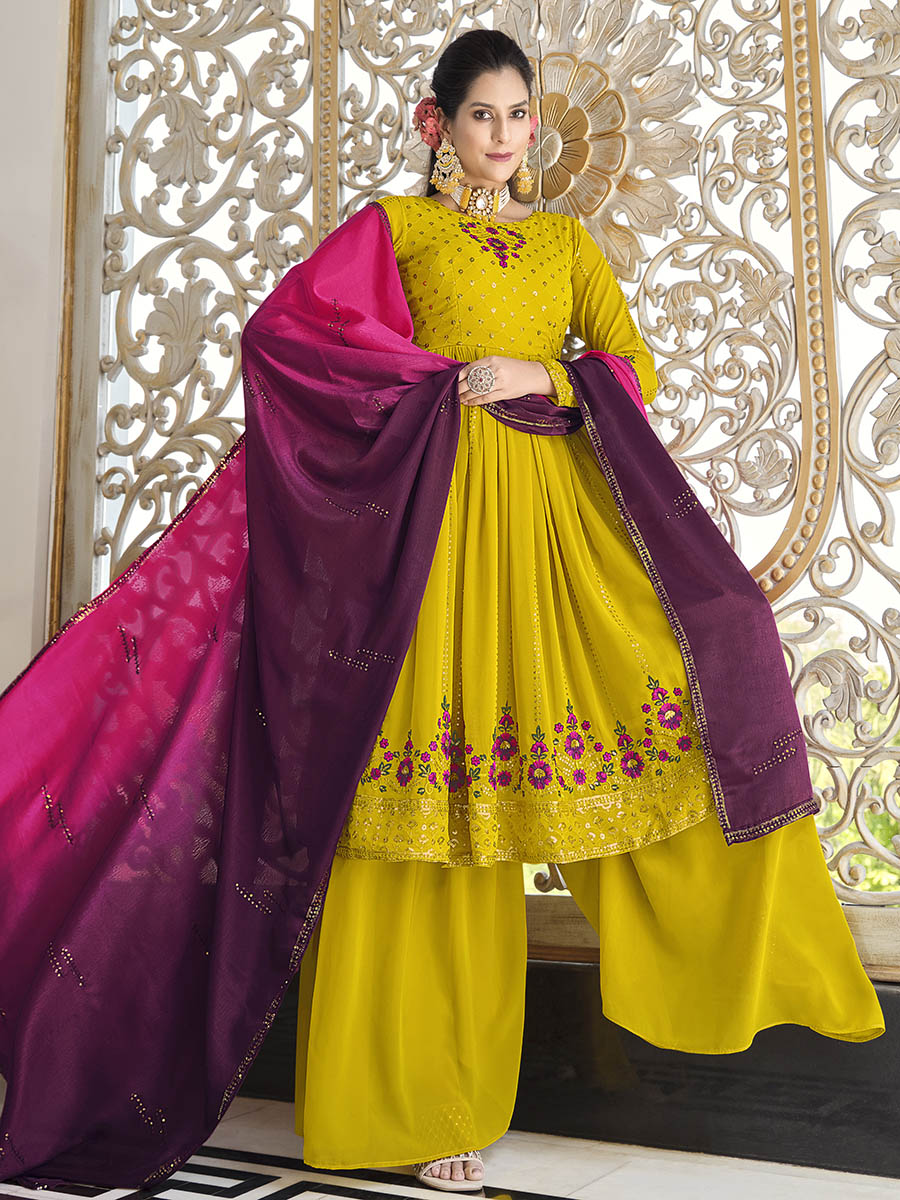 Myra Florenece Green and Rani Real Georgette Gharara Suit - Distacart