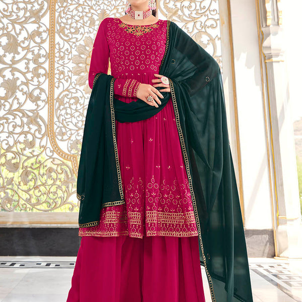 Myra Rani and Green Real Georgette Gharara Suit - Distacart