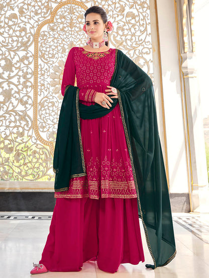 Myra Rani and Green Real Georgette Gharara Suit - Distacart