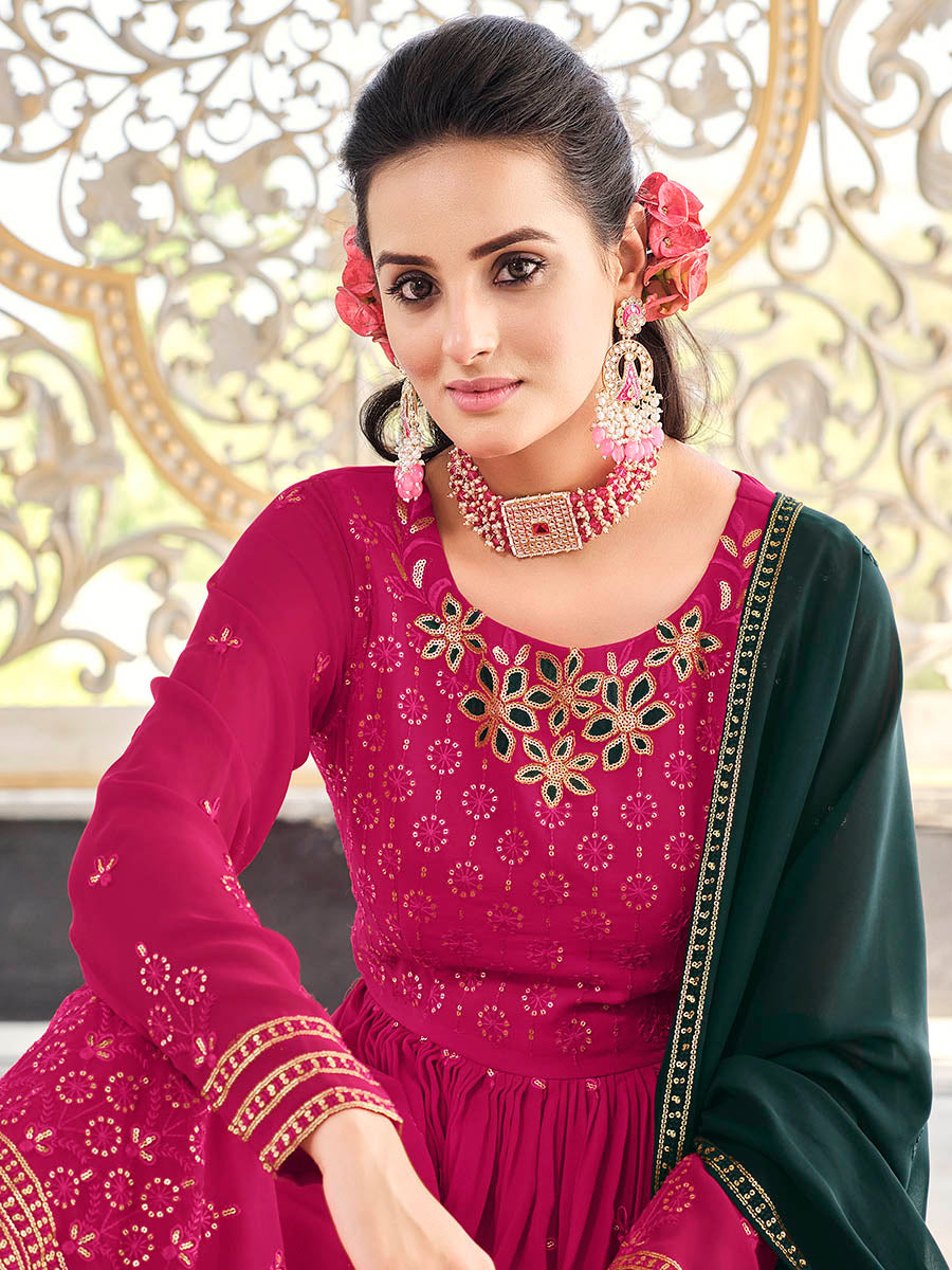 Myra Rani and Green Real Georgette Gharara Suit - Distacart