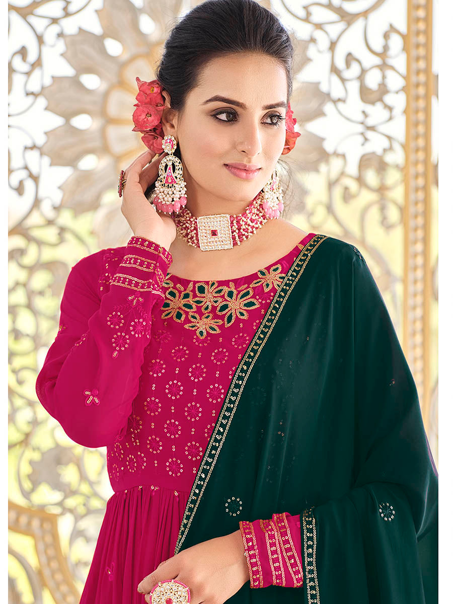 Myra Rani and Green Real Georgette Gharara Suit - Distacart