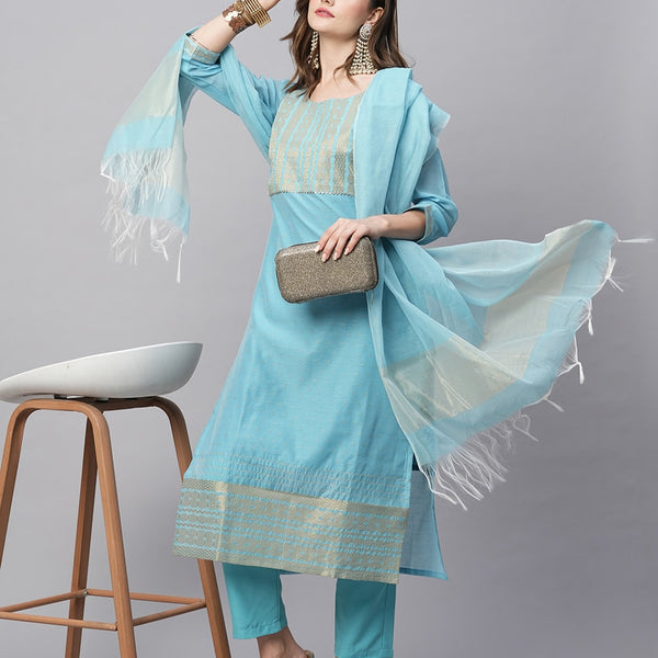 Kalini Ethnic Motifs Yoke Design Gotta Patti Kurta with Trousers & With Dupatta - Distacart