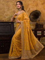 Thumbnail for Koskii Women Mustard & Gold-Toned Embroidered Art Silk Heavy Work Saree - Distacart