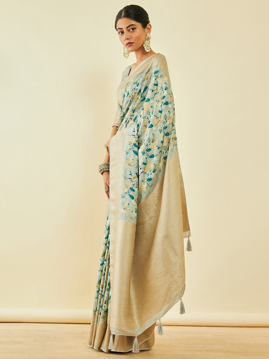 Soch Floral Printed Zari Tussar Saree - Distacart