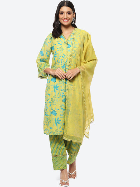 Biba Women Floral Printed Kurta & Salwar With Dupatta - Distacart