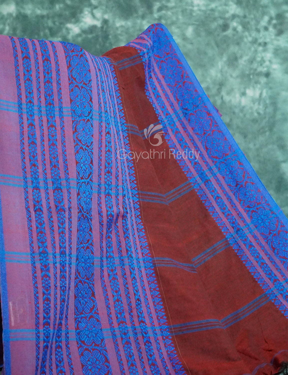 Maroon And Blue Colour Contrast Thread Borders Khadi Cotton Saree By Gayathri Reddy Designer Studio - Distacart