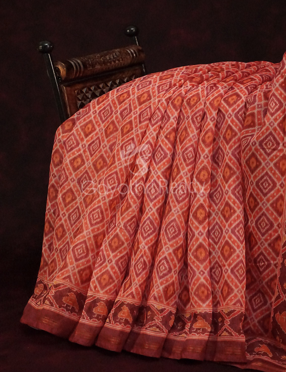 Peachish Orange Diamond Printed Semi Chanderi Saree By Gayathri Reddy Designer Studio - Distacart