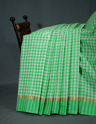 Light Green Colour With Checks Pure Mangalgiri Cotton Saree By Gayathri Reddy Designer Studio - Distacart