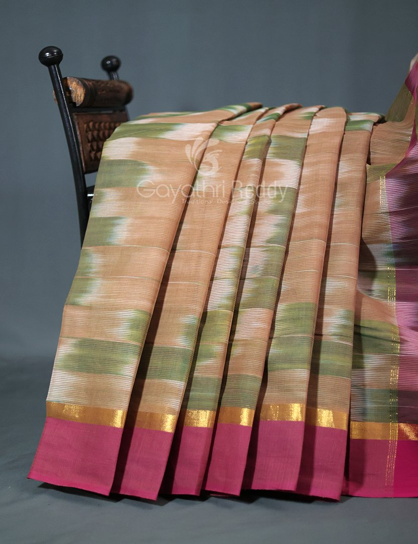 Dual Shades of Mustard And Pink Mangalagiri Ikkat Cotton Saree By Gayathri Reddy Designer Studio - Distacart