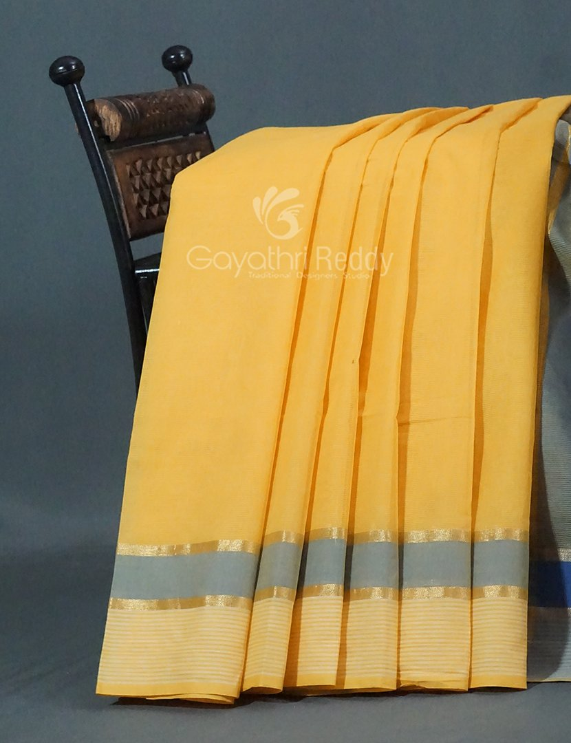 Dual Shades of Yellow With Contrast Blouse Pure Mangalgiri Cotton By Gayathri Reddy Designer Studio - Distacart