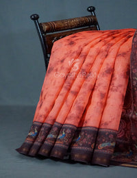 Thumbnail for Shades of Peachish Orange Colour Shibori Print Semi Chanderi Saree By Gayathri Reddy Designer Studio - Distacart