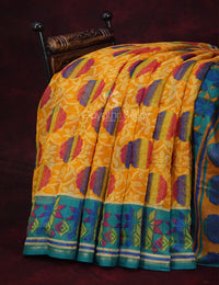 Thumbnail for Shades of Yellow With Sea Blue Blouse Printed Semi Chanderi Saree By Gayathri Reddy Designer Studio - Distacart