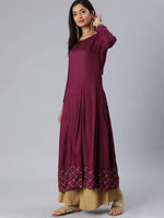 Thumbnail for Kalini Women Burgundy Panelled Kurta with Palazzo & With Dupatta Set - Distacart
