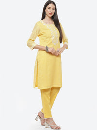 Thumbnail for Biba Women Yellow Floral Embroidered Kurta With Trousers & Dupatta - Distacart