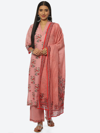 Biba Women Floral Printed V-Neck Kurta with Palazzos With Dupatta - Distacart