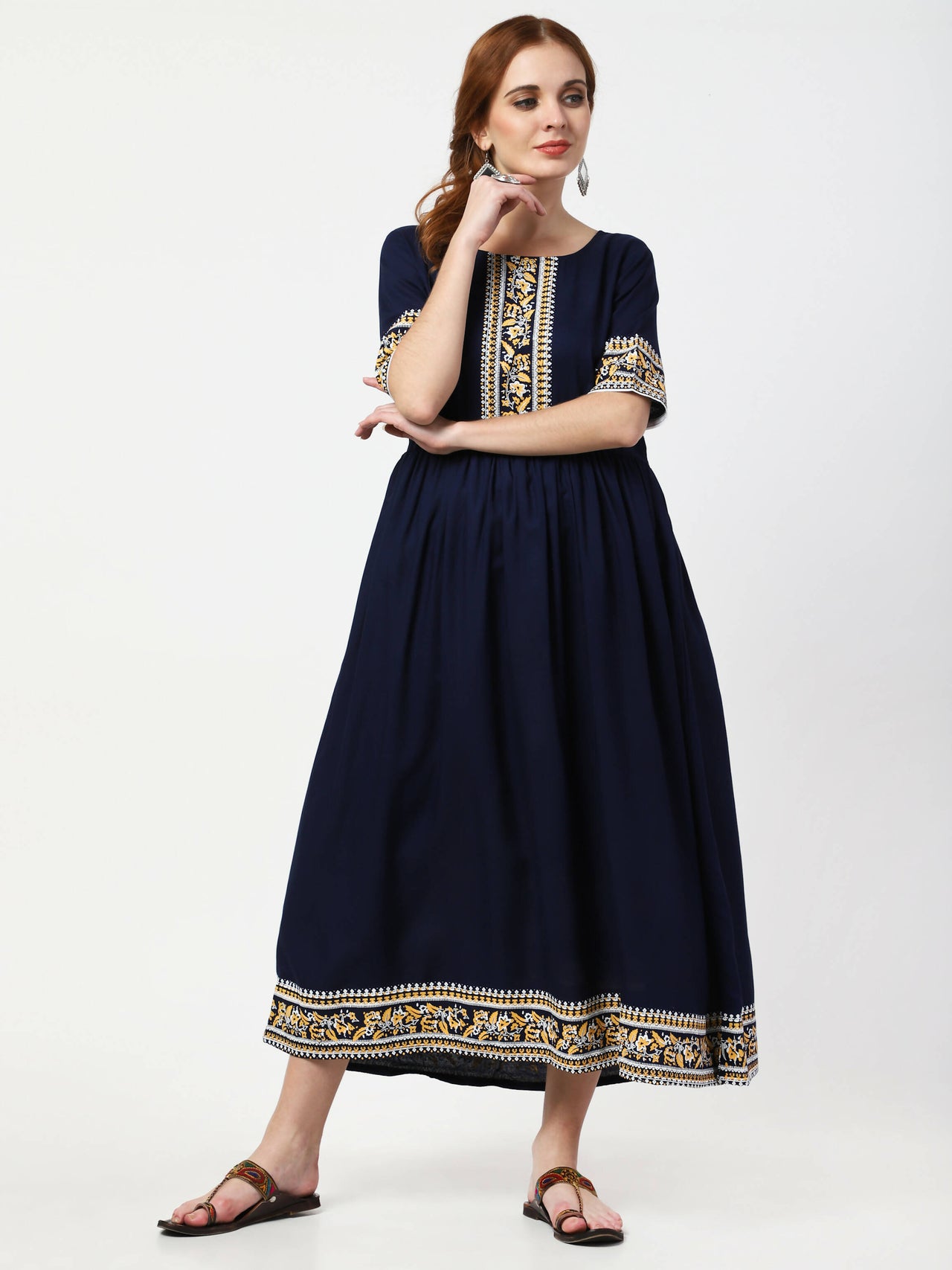 Cheera Embellished Party Wear Anarkali Dress - Navy Blue - Distacart