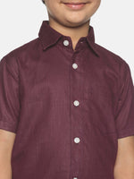 Thumbnail for Sethukrishna Boys Maroon & White Pure Cotton Solid Shirt and Dhoti Set - Distacart