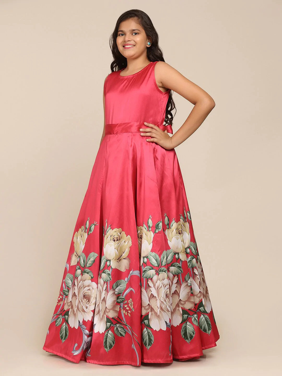 NOZ2TOZ Coral Floral Maxi Dress For Girls - Distacart