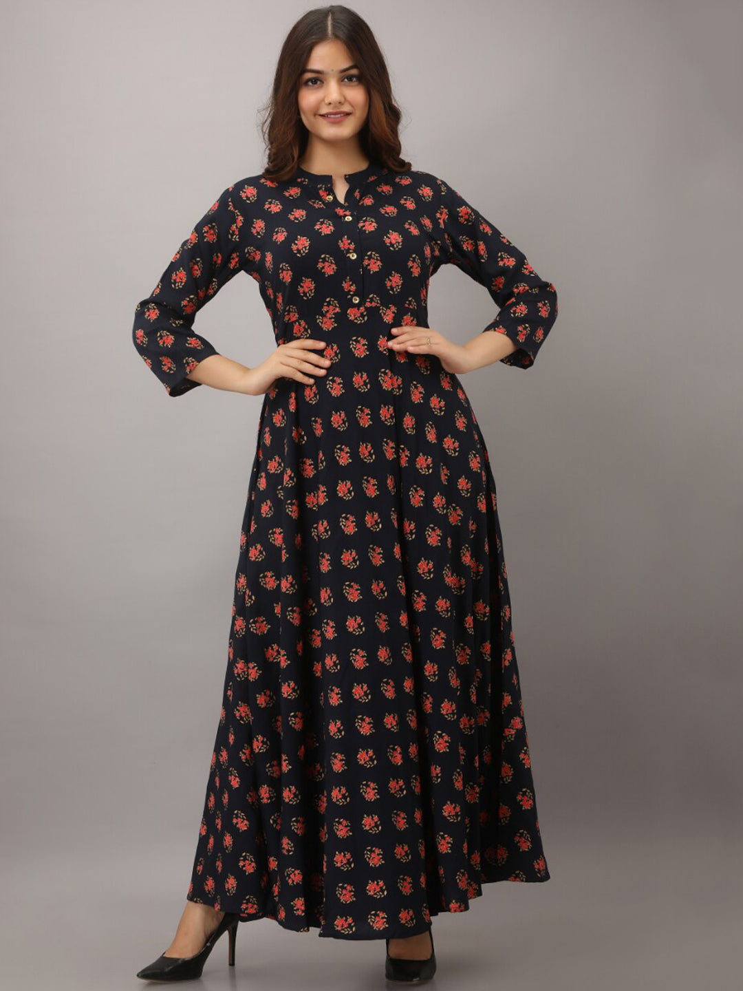 Kalini Women Navy Blue & Red Ethnic Motifs Printed Kurta - Distacart
