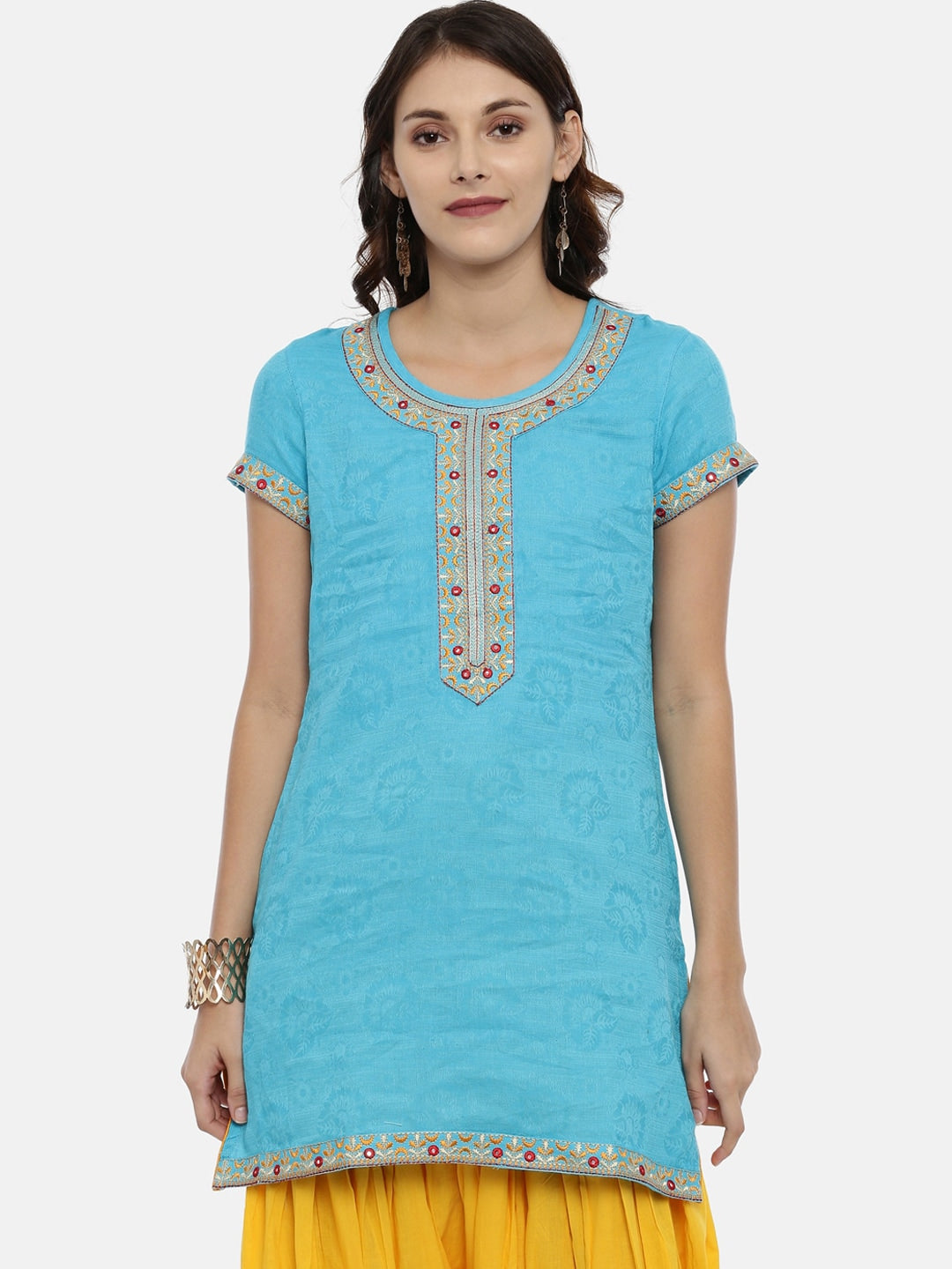 Souchii Blue Yoke Design Jacquard Straight Kurta - Distacart