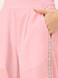 Thumbnail for Jaipur Kurti Women Pink & Grey Dobby Weave Kurta with Palazzos & Dupatta - Distacart