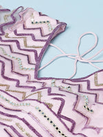Thumbnail for House of Panchhi Women Lavender Net Zig-Zag Embroideried Lehenga, Blouse & Dupatta - Distacart