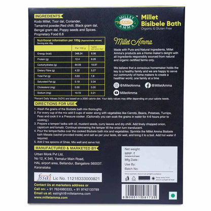 Millet Amma Organic Millet Bisibele Bath Mix - Distacart