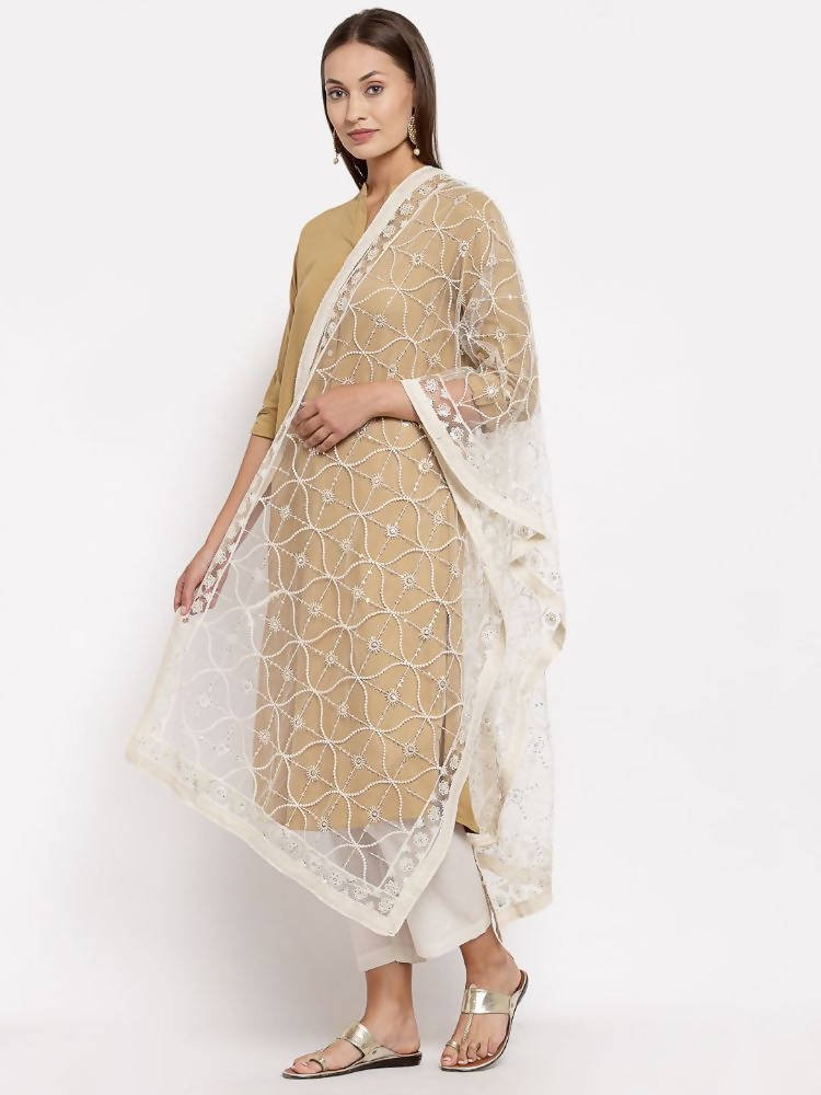 Myshka Women's Beautiful White Net Solid Casual Dupatta