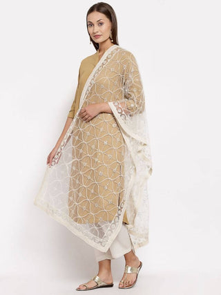 Myshka Women's Beautiful White Net Solid Casual Dupatta