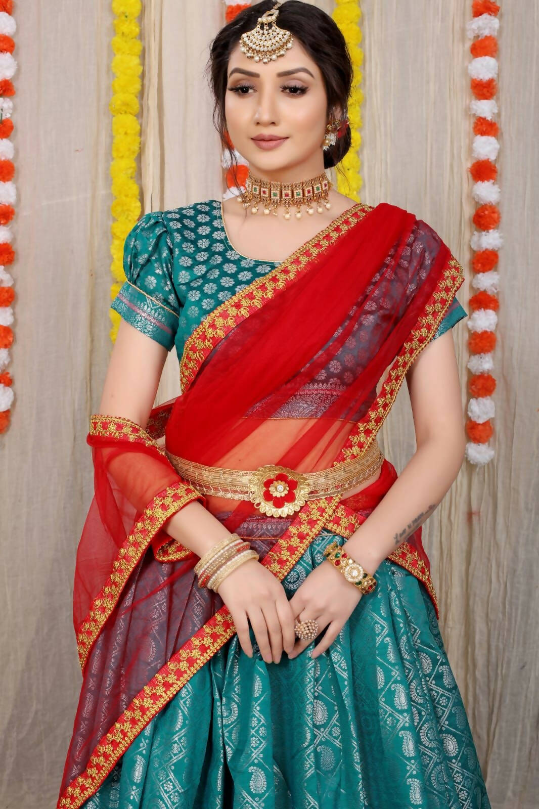 DEIANA'S Beautiful Pure Jari Silk Weaving Lehengha Choli - Teal - Distacart