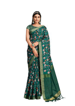 Thumbnail for Green Tusser Silk Floral Sequence Embroidered Saree With Unstitched Blouse - Mohmanthan Aahana - Distacart