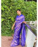 Thumbnail for DEIANA'S Beautiful Golden Jari with New Design Soft Lichi Silk Saree - Royal Blue - Distacart