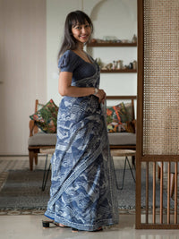 Thumbnail for Suta Blue Abstract Pure Cotton Saree - Distacart